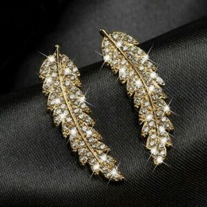 Swarovski Elements 18k Gold Plated Symbolic Feather Earrings NEW
